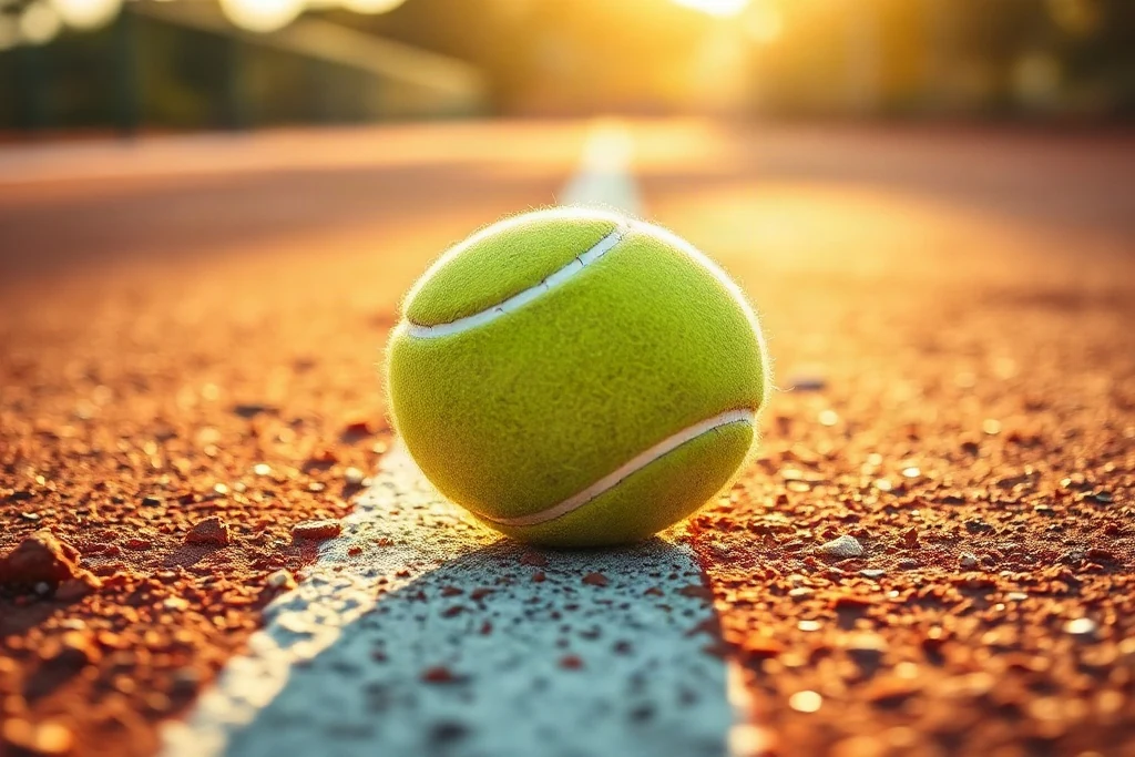 Toprak kort çizgisi üzerinde tenis topu makro çekim