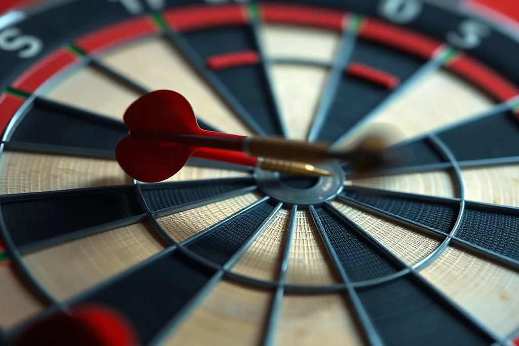 Üç dart saplanmış dart tahtası yakın çekimi