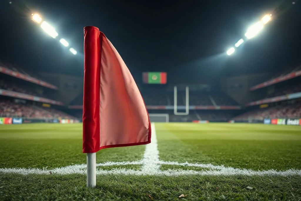 Futbol sahasında köşe bayrağı yakın çekimi
