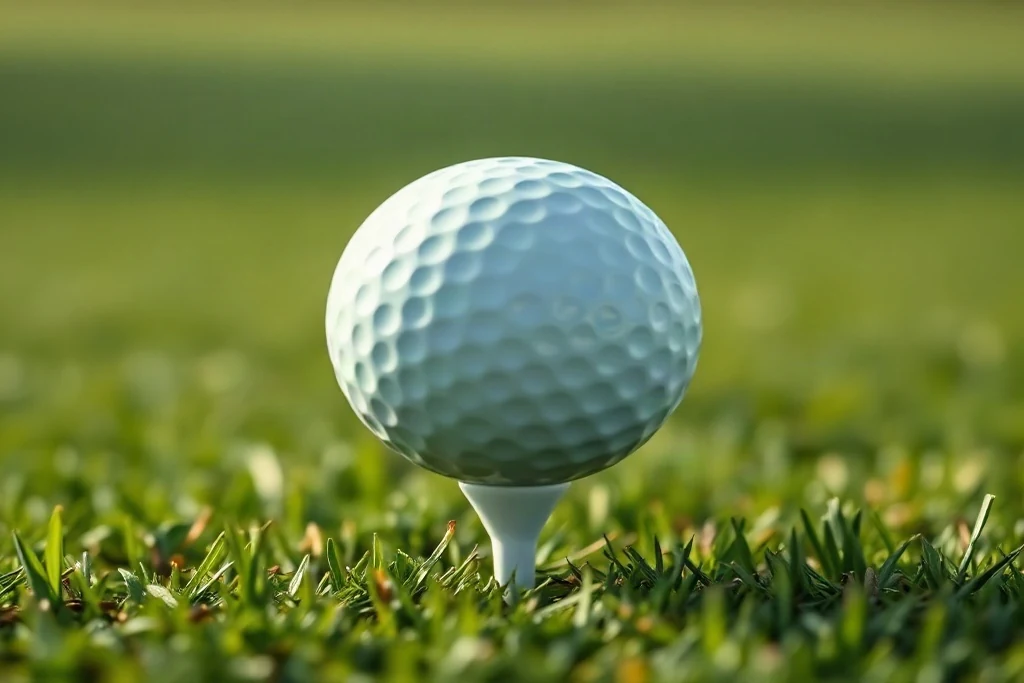 Yeşil çimde tee üzerinde golf topu makro çekim