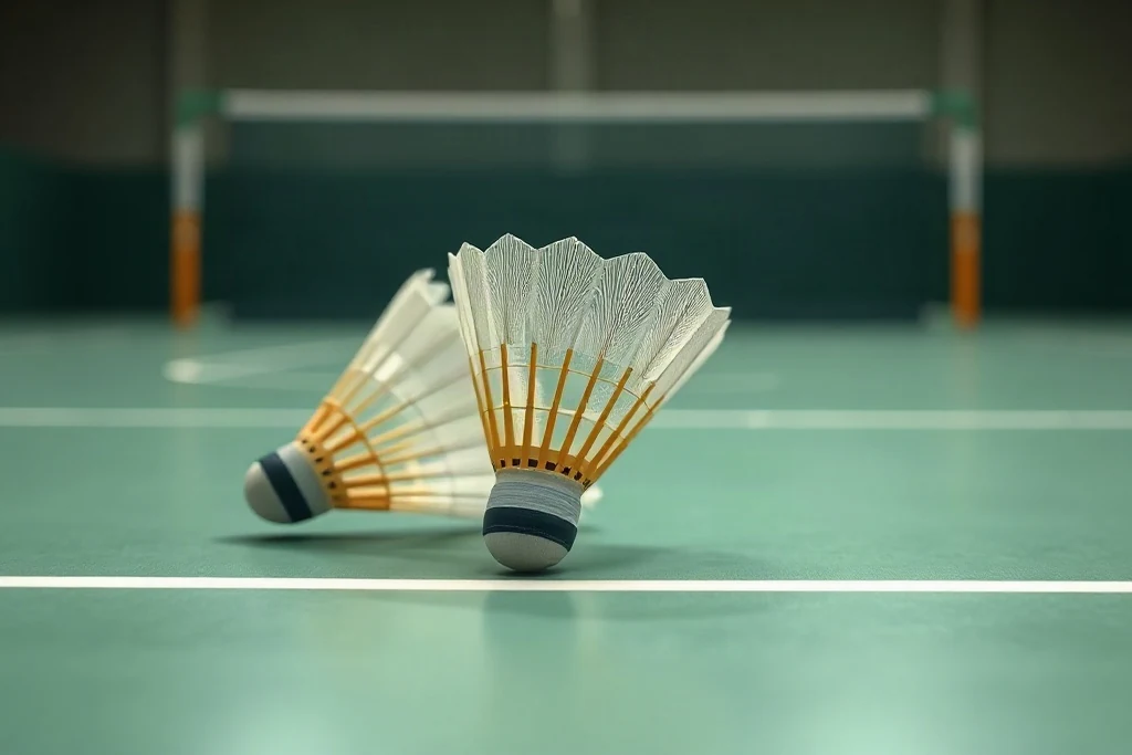 Kort zemininde badminton topu, yumuşak ışık