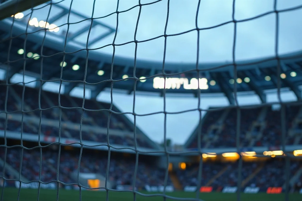 Bulanık boş stadyum önünde futbol kalе ağı yakın çekimi