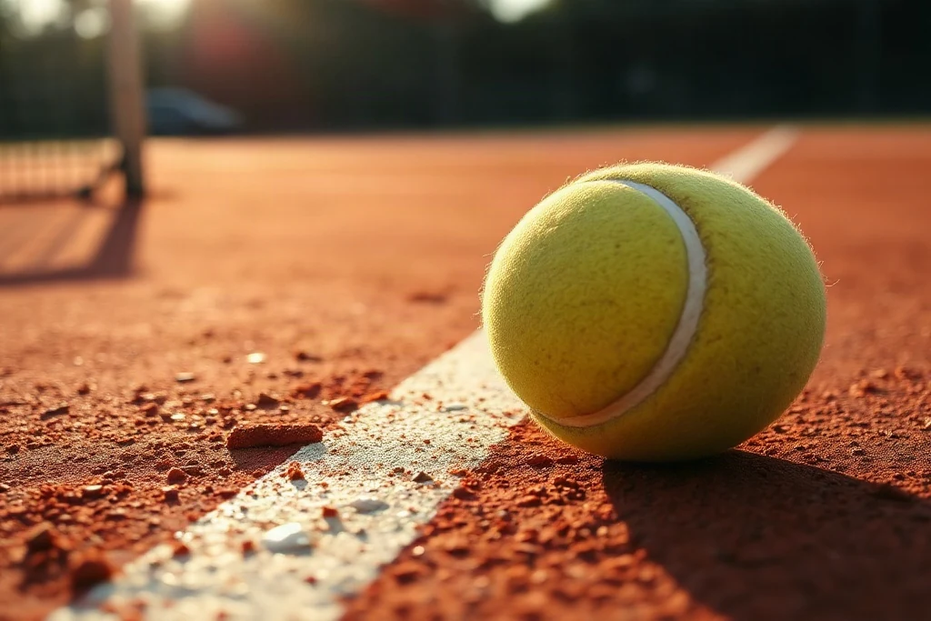 Toprak kort çizgisi üzerinde tenis topu makro çekim